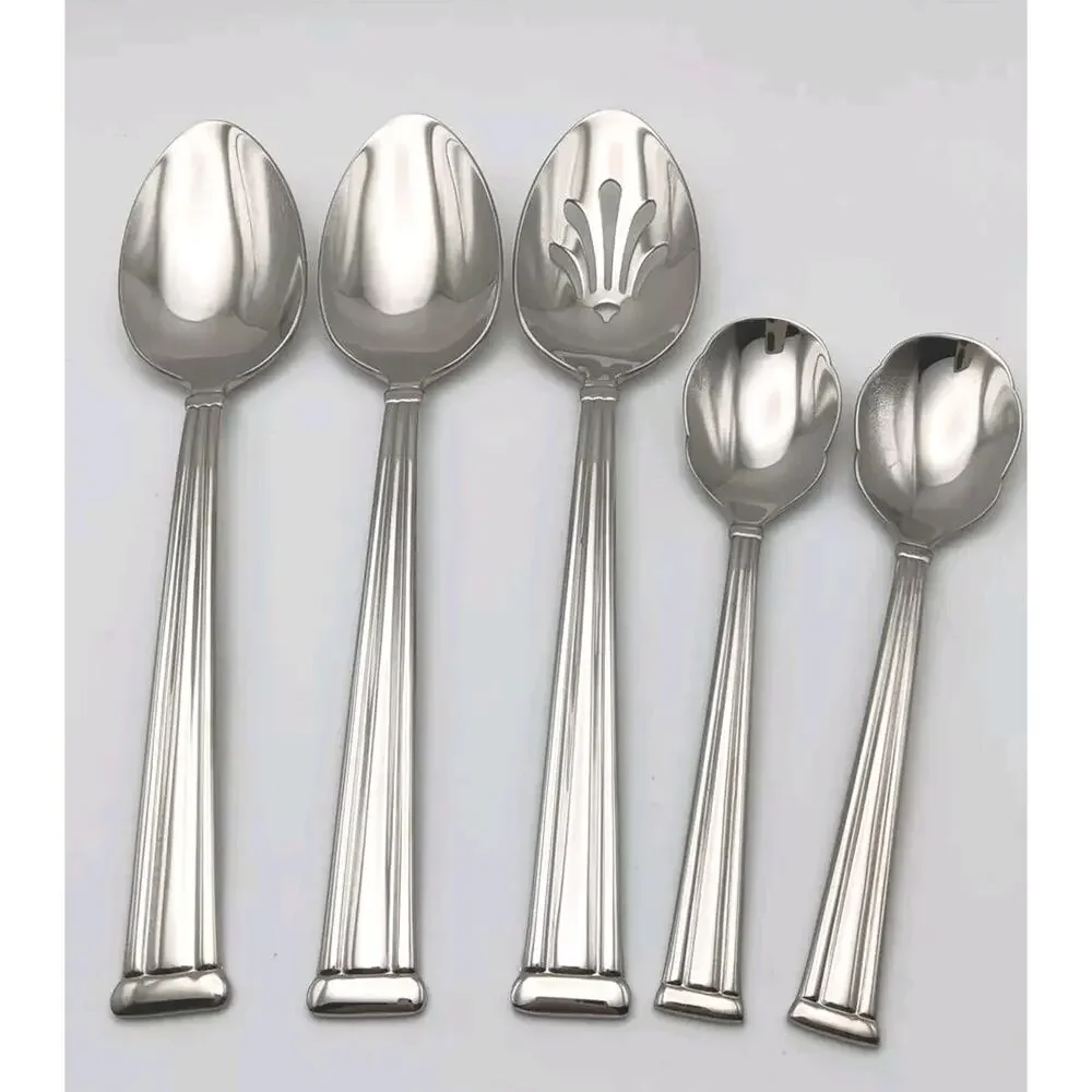 Lenox Lanford 5 Piece Serving Hostess Spoon Set 18/10 Stainless Flatware Glossy